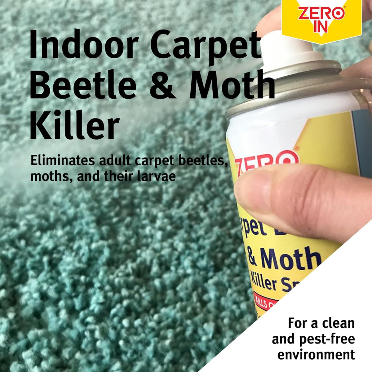 Zero In Carpet Beetle and Moth Killer Spray 300ml ZER977 | Low Odour | Advanced Formula | Indoor Use | Kills Carpet Beetles and Moths on Contact