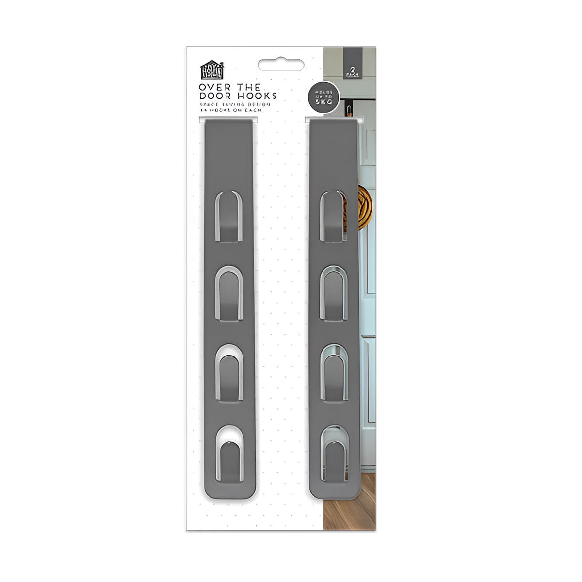 My House and Home Over the Door Hooks Assorted Colours Long Pack of 2 HOM11799OB | Space Saving Design | X4 Hooks on Each | Holds upto 5Kg