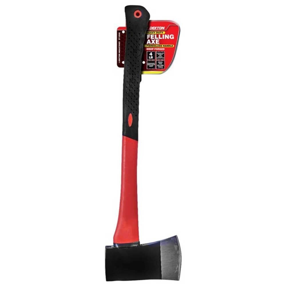 Dekton Heavy Duty Felling Axe with Fibreglass Handle Red and Black 4lb DT10506 | Ergonomic Anti Slip Grip | Ideal for Felling Trees