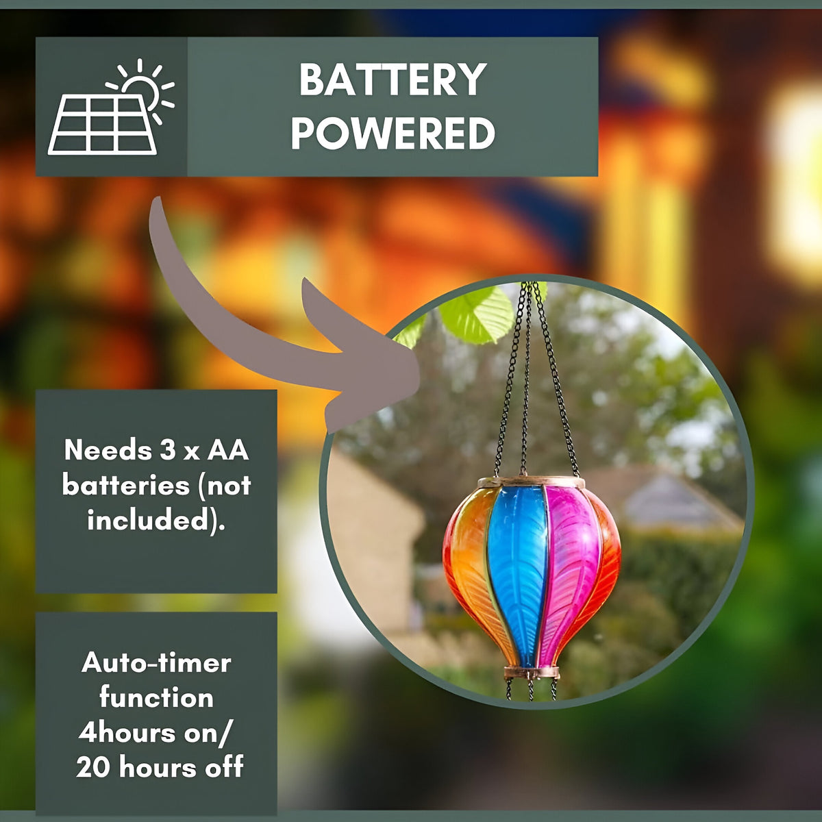 Smart Garden Solar Powered Rainbow Flaming LED Balloon Multicolour 44cm x 14cm 1080078 | Flickering Flame Effect | Safe - Cool to the Touch | Charges in Direct Sunlight | Automatically Illuminates at Night