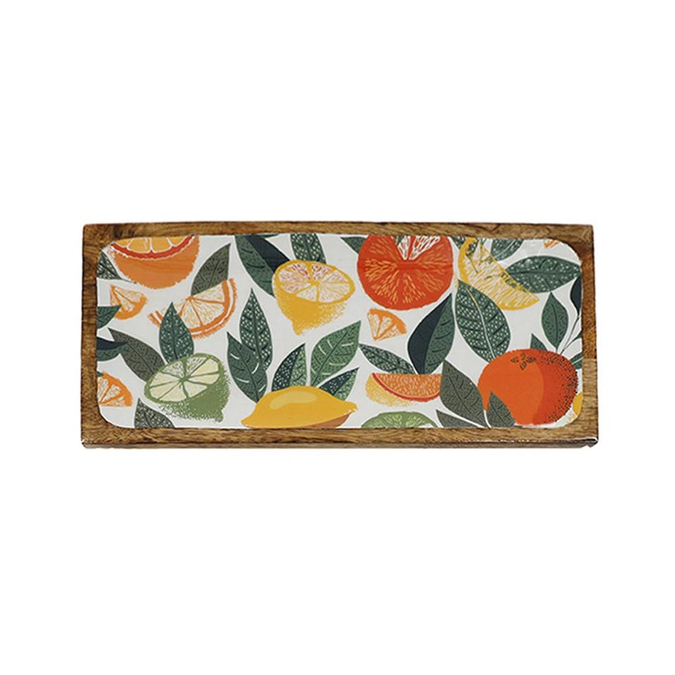 SiL Wooden Citrus Zest Enamel Tray Multicoloured Large 40cm x 19cm x 3cm 790g KG3679 | Chopping Board or Platter for Kitchen and Dining