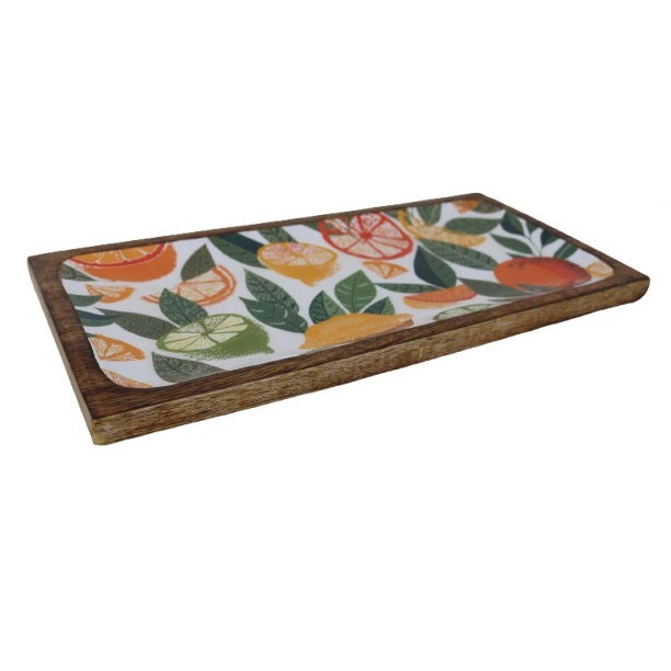 SiL Wooden Citrus Zest Enamel Tray Multicoloured Large 40cm x 19cm x 3cm 790g KG3679 | Chopping Board or Platter for Kitchen and Dining