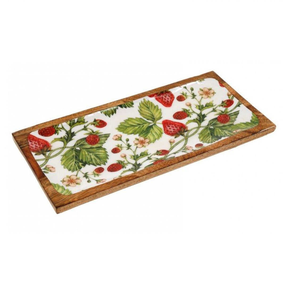 SiL Wooden Strawberry Field Enamel Tray Multicoloured Large 40cm x 19cm x 3cm 790g KG3716 | Chopping Board or Platter for Kitchen and Dining