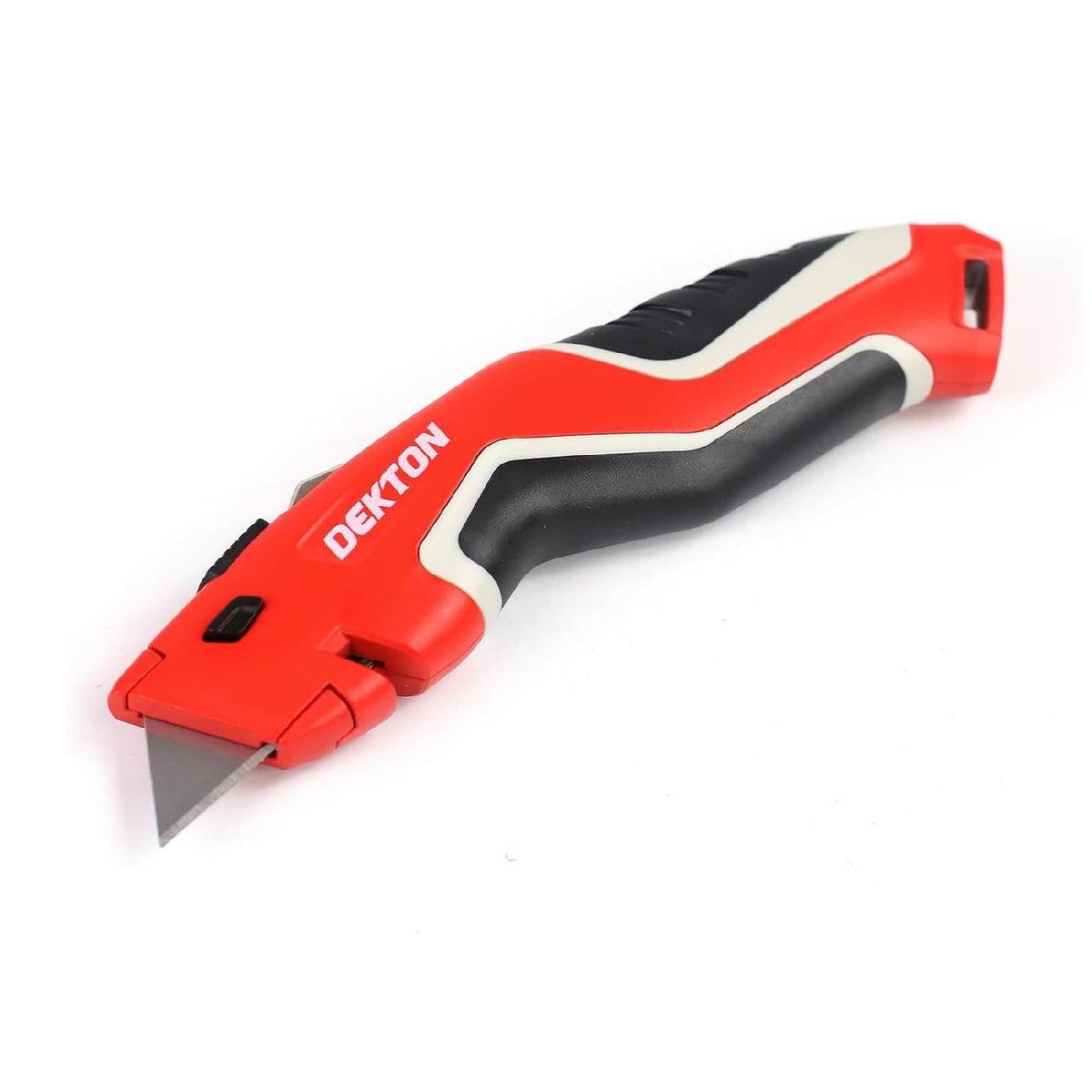Dekton Professional Carpet Knife Red 60mm DT60122 | Extra Strong SK5 Steel | 3x More Cuts | 5x Sharp | Heavy Duty | Ideal for Cutting Carpet - Card - Paper - Leather and More | Retractable for Safety | Soft Touch Grip | Metal Body | Instant Blade Change