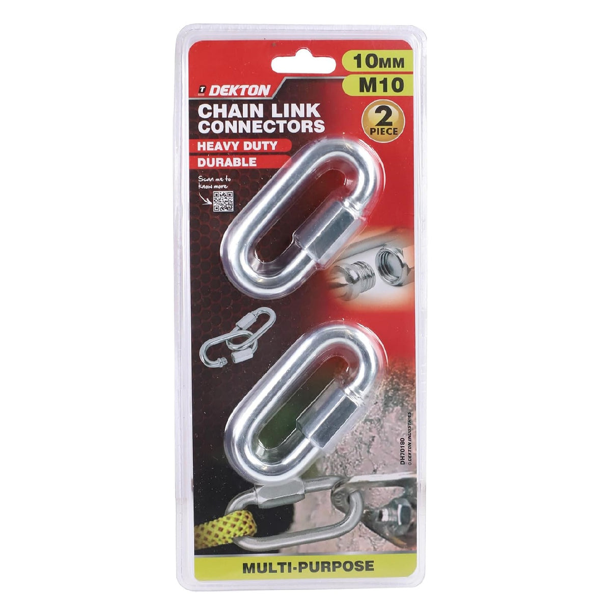Dekton Chain Link Connectors Silver 10mm Pack of 2 DH70180 | Multi-Purpose | Heavy Duty | Durable | Threaded End and Hexagon Nut Ensures a Safe Connection | High Strength Steel Construction | Rust Resistant Stainless Steel | Ideal for Use with Swing Sets - Travel - Outdoor - Camping - Fishing - Hiking - Hanging and Multi-Purpose Use