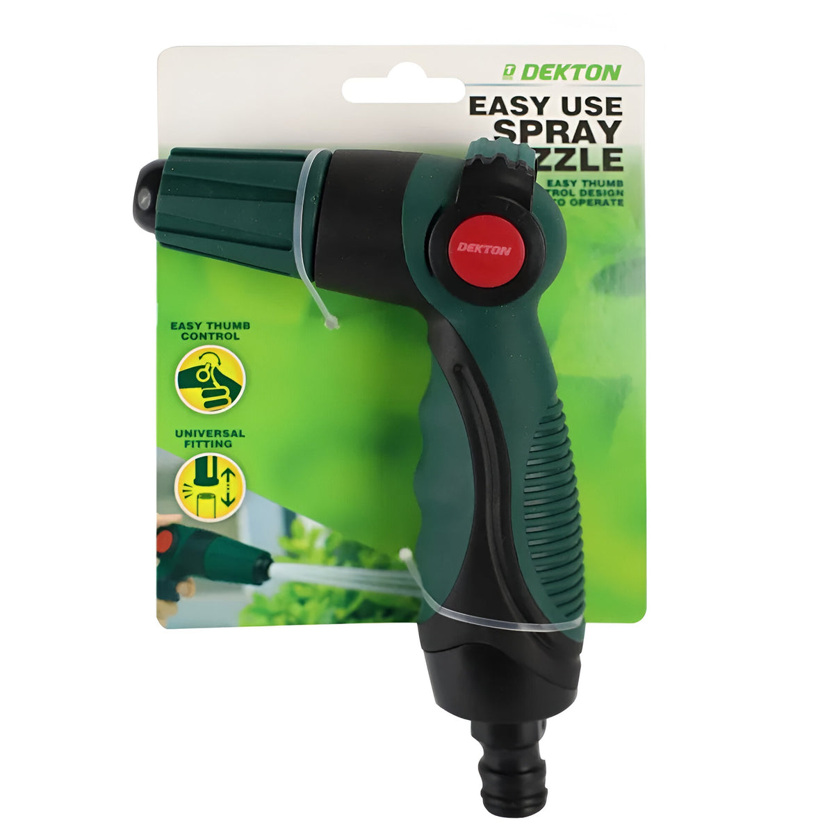 Dekton Easy Use Spray Nozzle Dark Green DTG6140 | Easy Thumb Control | universal Fitting | Thumb Controls On-Off and Water Flow | Fits All Types of 0.75-Inch | Soft Non-Slip Grip | Ergonomic Design