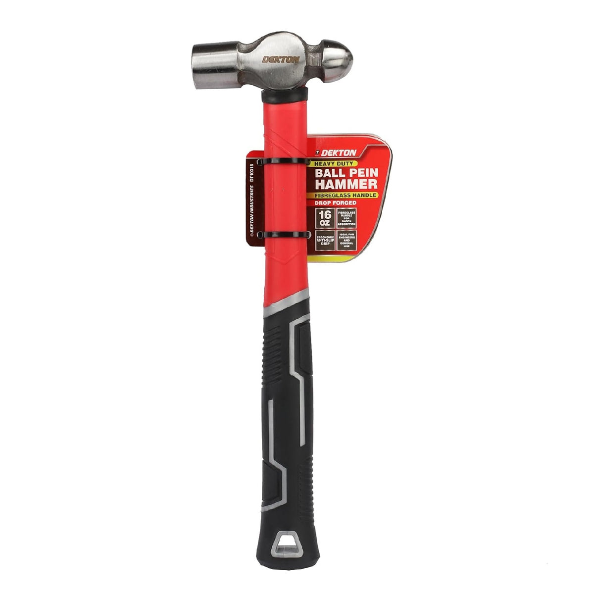 Dekton Ball Pein Hammer Multicolour 16oz DT10318 | Heavy Duty | Fibreglass Handle for Shock Absorption | Drop Forged | Ergonomic Anti-Slip Grip | Ideal for Engineers and General Use