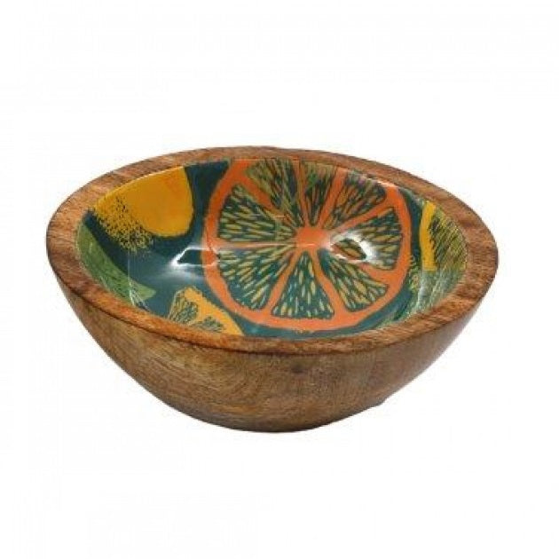 SiL Wooden Citrus Zest Enamel Bowl Multicoloured 18cm x 18cm x 7cm 274g KG3676 | Decorative Mango Wood Serving Bowl | Fruit Salad Bowl | Eco-Friendly