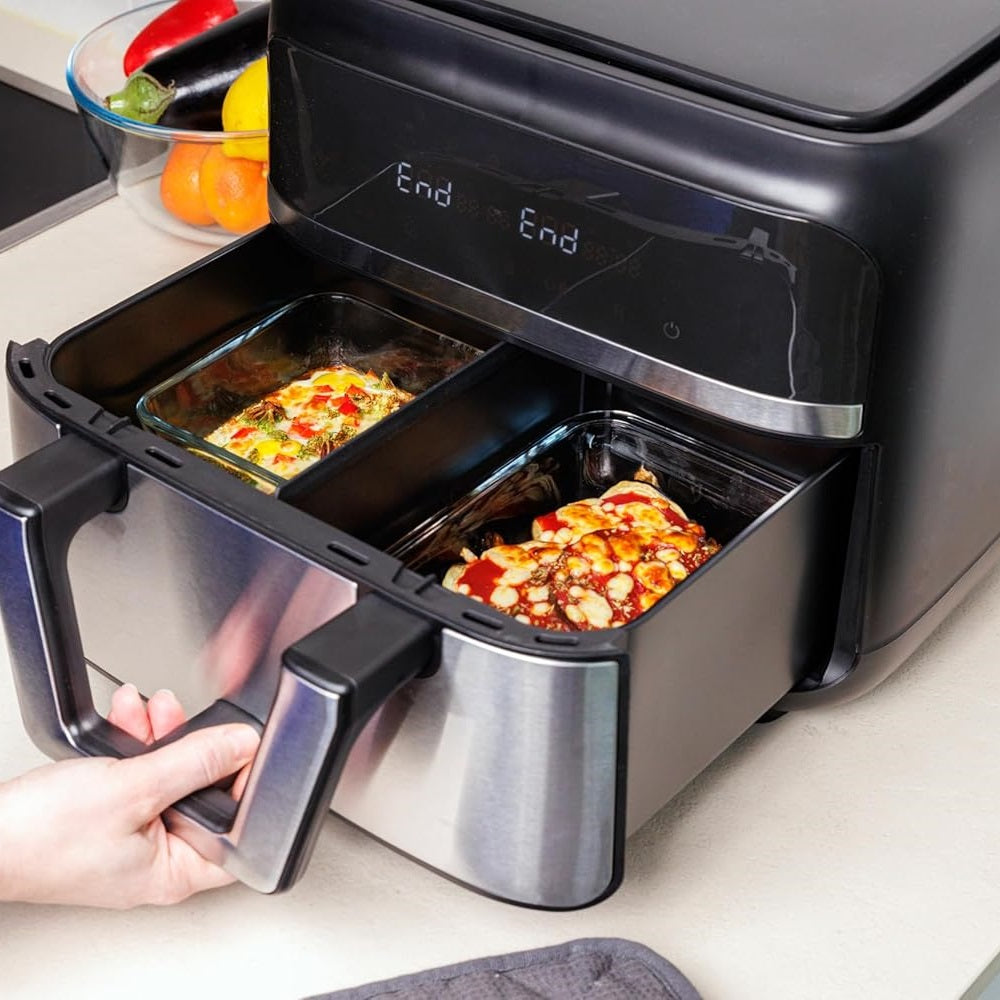 Pyrex Rectangular Glass Roaster Dish for Air Fryer Clear 23cm x 15 x 7cm 1.2Ltr 215B100 | Borosilicate Glass Bakeware | Oven-Microwave and Dishwasher Safe | Thermal Shock Resistant | Ideal for 1–2 Servings