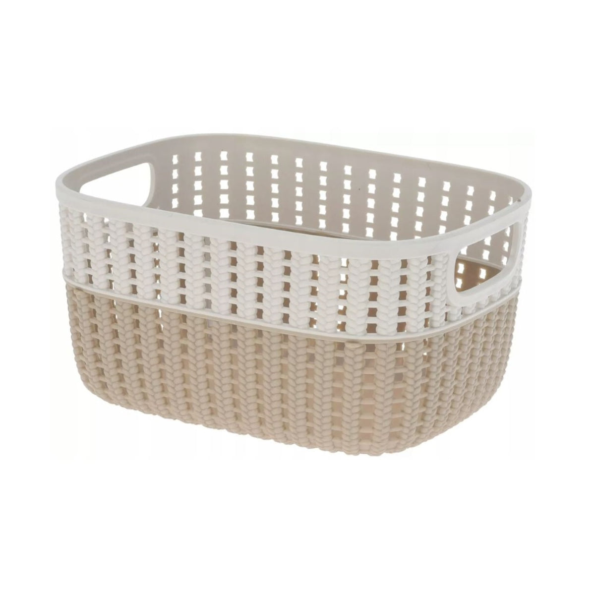 Duotone Plastic Woven Design Storage Baskets Assorted Colours 22cm x 28cm Pack of 1 030002050 | Durable Organizer Bins with Handles | Ideal for Toys-Laundry-Bathroom and Office Use