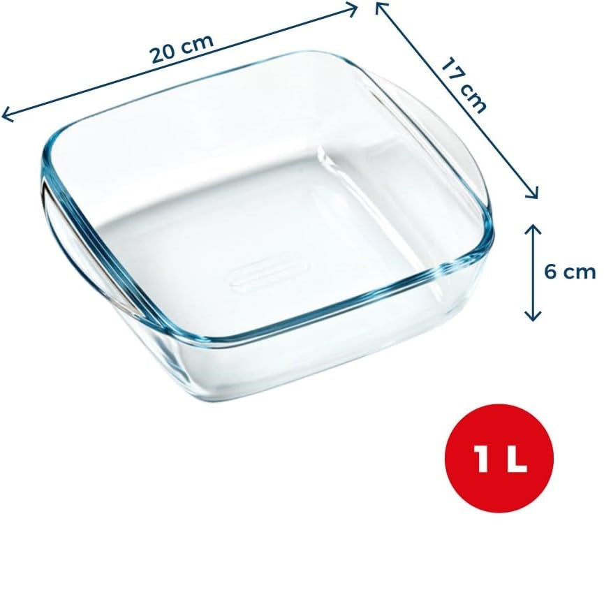 Pyrex Square Glass Roaster Dish for Air Fryer Clear 20cm x 17 x 6cm 1Ltr 211B100 | Borosilicate Glass Bakeware | Oven-Microwave and Dishwasher Safe | Thermal Shock Resistant | Ideal for 1–2 Servings