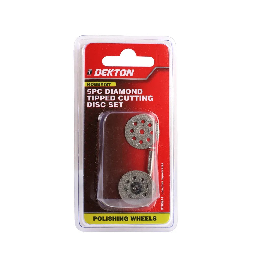Dekton Diamond Tipped Cutting Disc Set Silver 5-Piece DT60914 | 3.1mm Mandrel | Ideal for Cutting Gem Stones Glass Ceramic Tiles Aluminium and Copper