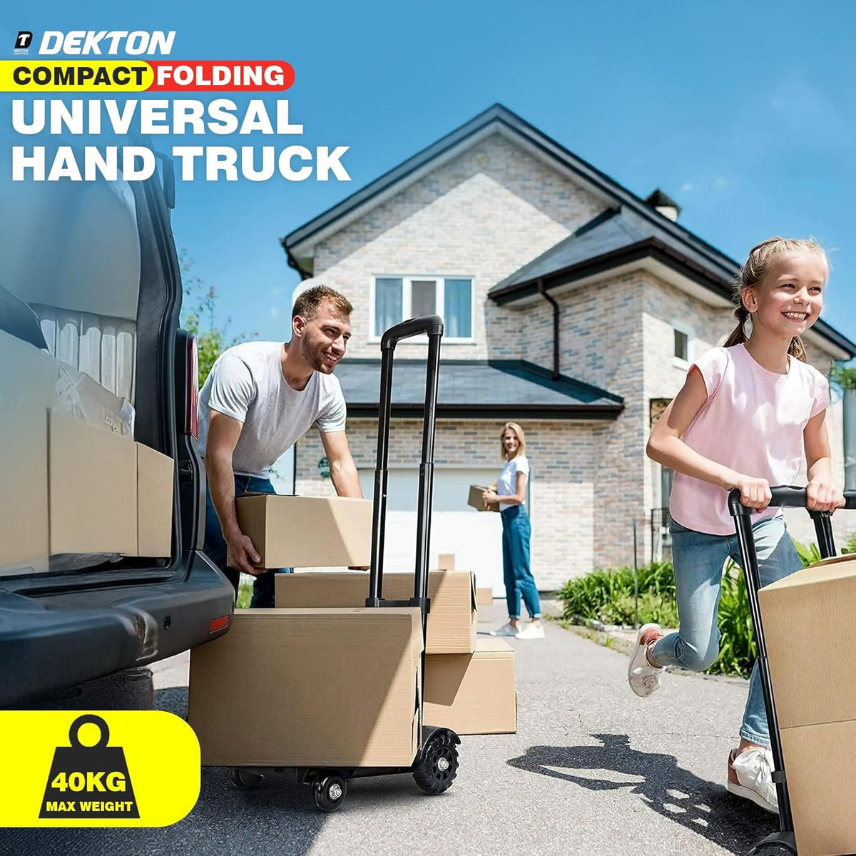 Dekton Universal Hand Truck Black 40Kg DT50715 | Compact Folding | Extendable | With Built-In Clamping Belt to Secure Load | Ideal for Shopping - Camping or Home | Perfect for the Boot of your Car