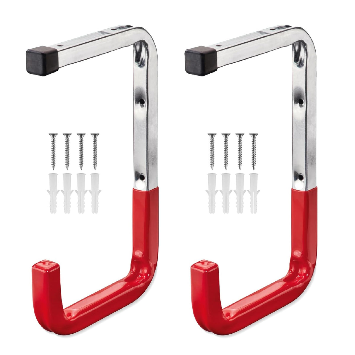 Dekton Anti-Slip Wall and Ceiling Hooks Silver and Red Extra Large 260mm x 155mm x 12mm Pack of 2 DT70582 | Heavy Duty | Includes Screws and Wall Plugs | Secure to Both the Wall and Ceiling to Hold Heavier Items | Max 40Kg