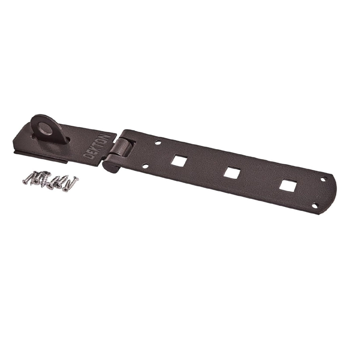 Dekton Heavy Duty Hasp and Staple Grey 14-Inch x 2-Inch DH02115 | Heat Treated Carbon Steel | Powder Coated Finish | Comes Complete with Fittings | Easy to Install | Suitable for Many Places, Such as Doors - Windows - Safes - Tool Boxes - Drawers - Cabinets and Lockers