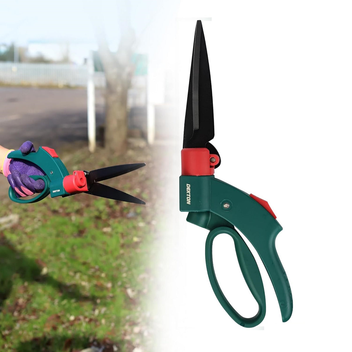 Dekton One Hand Swivel Shears Green DTG5040 | 360 Degree Blade Rotation | Trim Glass and Flowers | Lightweight and Flexible for 360 Degree Swivel Trimming | 360 Degree Rotating Blades that Trims at any Angle | Ideal for Trimming Grass and Flowers with