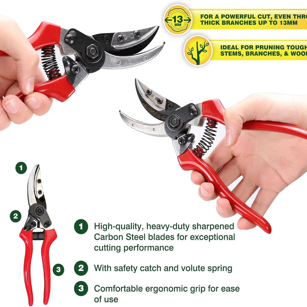 Dekton Pro Bypass Pruner Red 21cm DTG5015 | Prunes Stems and Branches | Powerful Cut Through Thick Branches upto 13mm | Heavy-Duty Design | Ideal for Pruning Tough Fibrous Stems - Branches and Woody Twigs | High Quality, Heavy-Duty Sharpened Carbon Steel