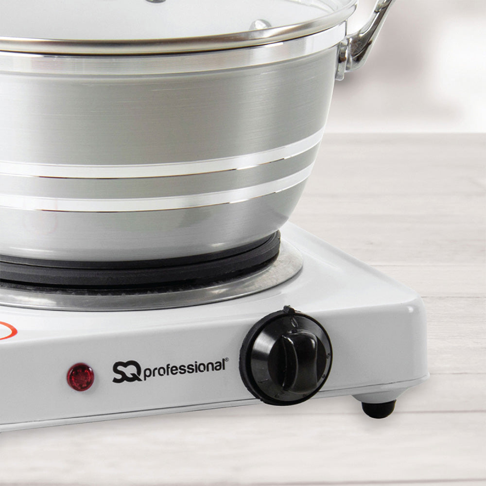 SQ Professional Double Hot Plate Hob Silver 235mm x 460mm x 65mm 4010 | Electric Twin Burner Cooktop | Dual Ring | 155mm and 185mm Hot Plate | 5-Level Variable Heat Control | 1000W–1500W | Power-On Light | Anti-Slip Feet | Lightweight and Easy Cleaning