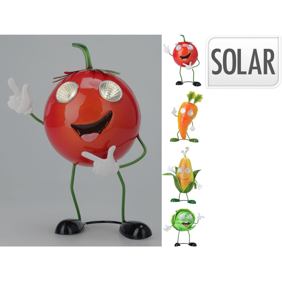 H and S Collection Cute Vegetable Solar LED Garden Lights Assorted Colours 23cm x 12cm x 32cm Pack of 1 557105440 | Corn-Tomato-Cabbage and Carrot Figures | For Lawn-Patio and Yard