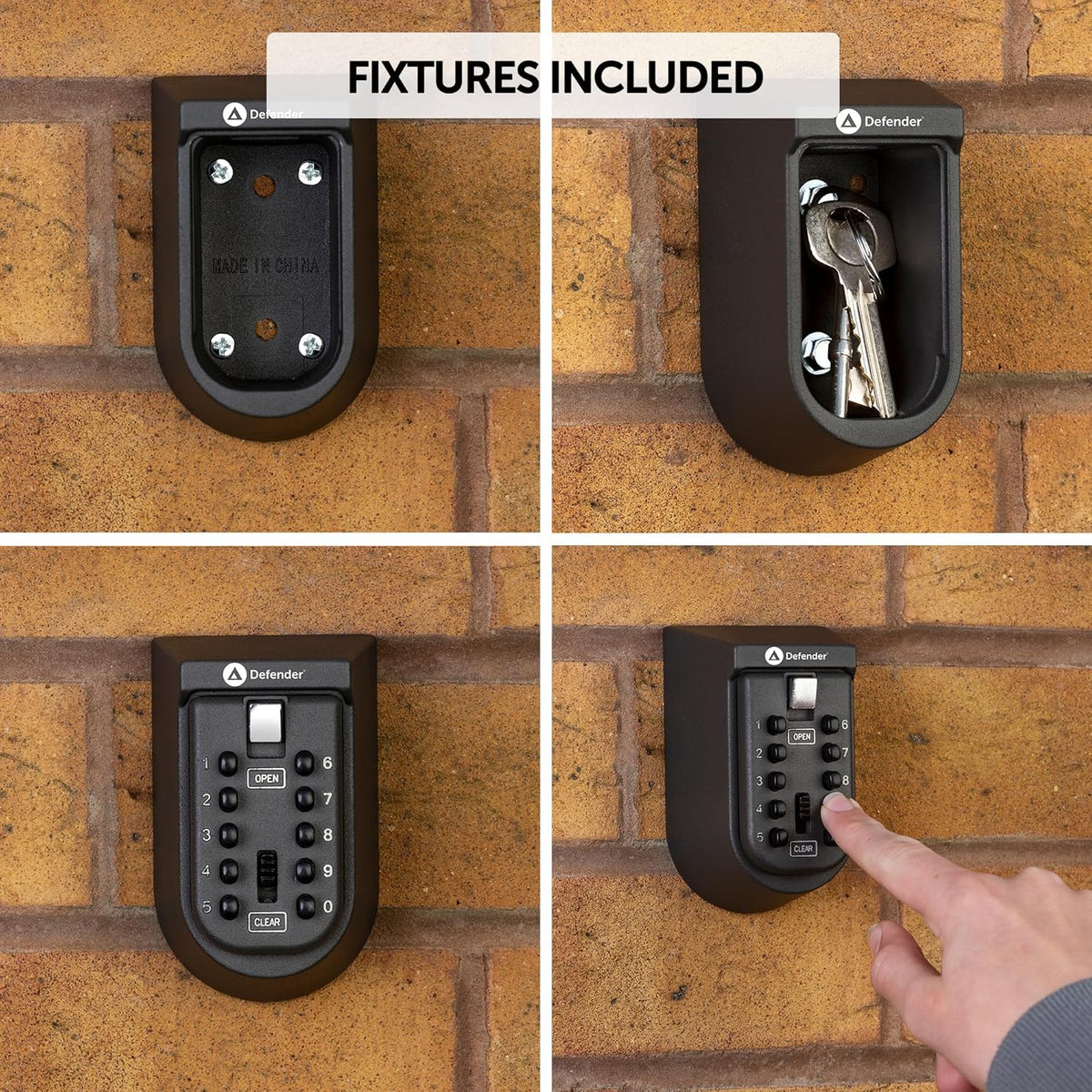 Defender Wall Mounted Compact Key Safe Black 11.8cm x 7.3cm x 6.3cm HA00800 | 10 Push Buttons | User-Friendly Keypad | Easy Operation | Weather-Resistant Cover | Comapct Design | Easy Installation | Holds Multiple Keys | Easy Press Button