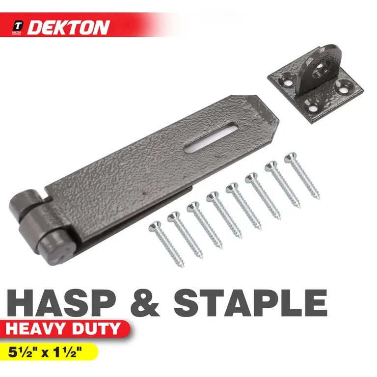 Dekton Heavy Duty Hasp and Staple Grey 5.5-Inch x 1.5-Inch DH02105 | Heat Treated Carbon Steel | Powder Coated Finish | With Fixings | Ideal for Doors-Gates-Lockers and Toolboxes | Easy to Install