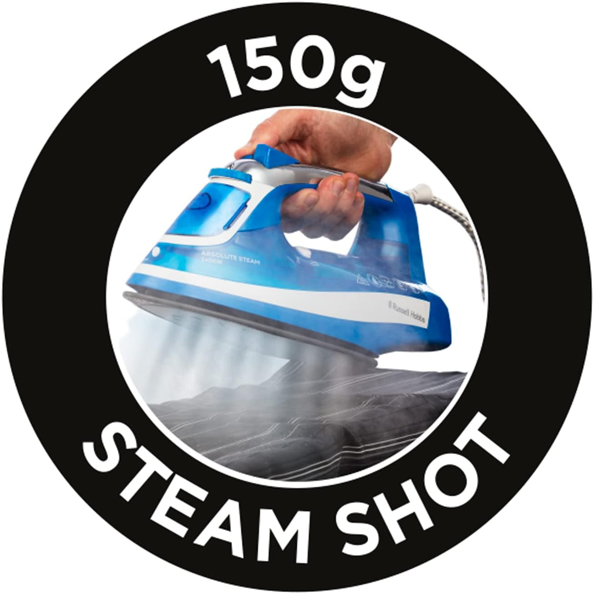 Russell Hobbs Absolute Steam Iron Blue and White 25900 | 320ml Tank | 3Mtr Power Cord | Anti-Calc and Self-Clean Function | Auto Shut-Off Safety Feature | 2600W | 150g Steam Shot