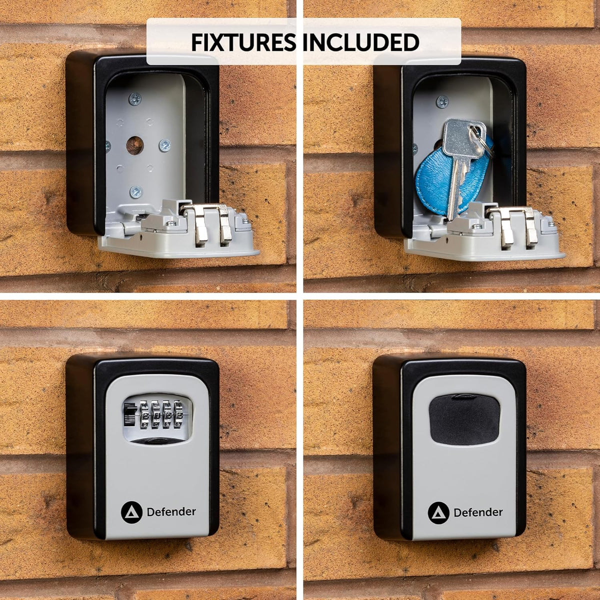 Defender Wall Mounted Combination Key Safe Black and White 4cm x 8.5cm x 12cm HA00793 | 4-Digit Resettable Code | 10000 Combinations | Easy Operation | Weather-Resistant Dial Cover | Comapct Design | Easy Installation | Holds Up to 5 Keys