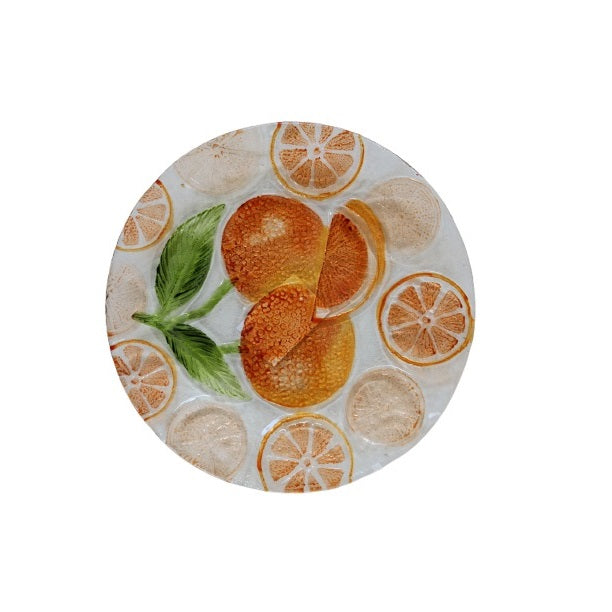 SiL Round Citrus Zest Glass Serving Plate Multicoloured 300mm x 30mm x 300mm 944g KG3841 | With Embossed Orange Fruit Design | For Appetisers-Desserts-Snacks or Table Display