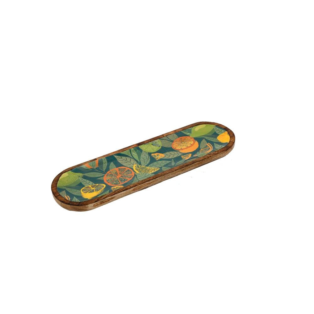 SiL Oval Citrus Zest Wooden Tray Gloss Finish Multicoloured 450mm x 22mm x 130mm 458g KG3684 | Decorative Platter | For Snacks-Appetisers and Beverages | Food Safe Tray