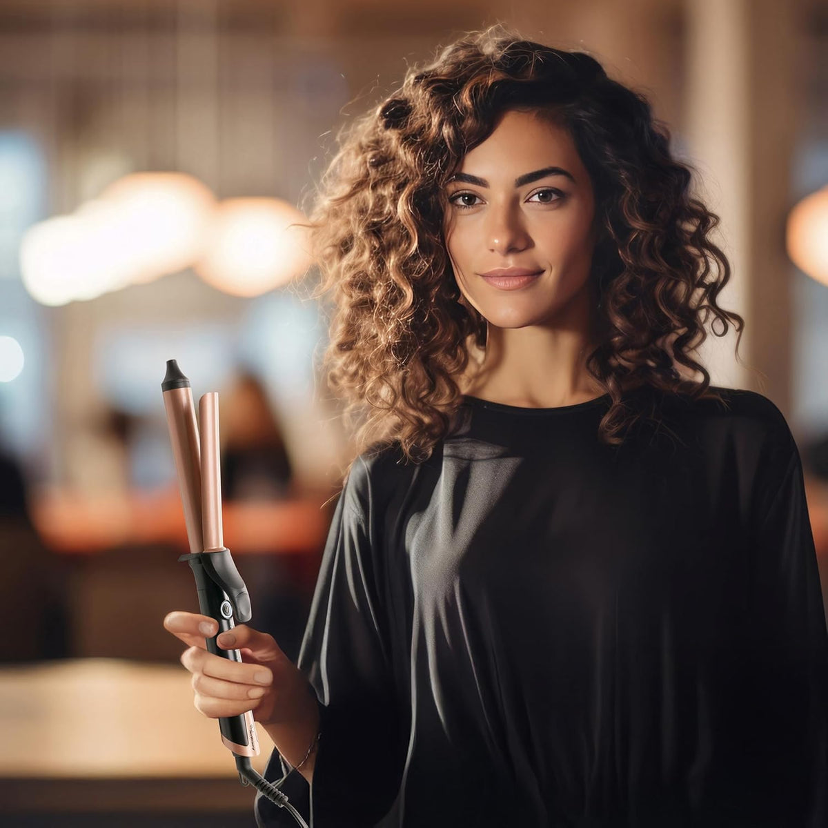 Paul Anthony Style Pro Perfect Style Curling Tong Black and Brown H2117 | 25mm Ceramic Barrel | 5 Temperature Settings | Quick Heat Up | Safety Auto Shut-Off | Rubberised Grip Handle | 135mm Long Heating Barrel | Cool Touch Tip | On-Off Switch with LED