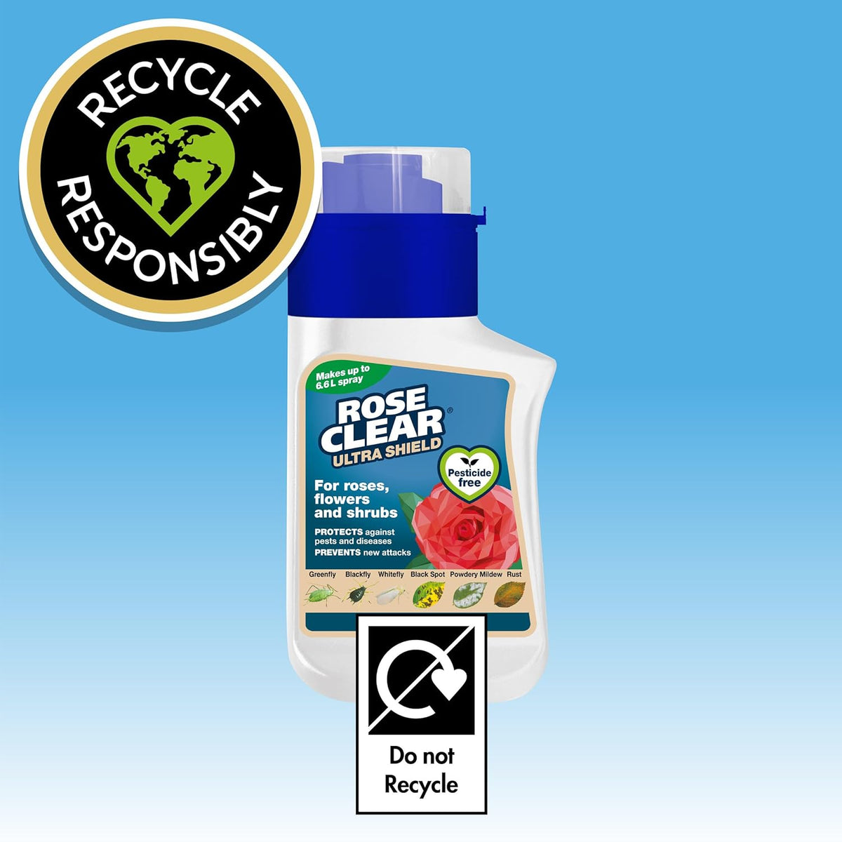 RoseClear Ultra Shield Bug Killer Clear 200ml 121372 | Pesticide Free | For Roses - Flowers and Shrubs | Protects Against Pests and Diseases | Prevents New Attacks | Make upto 6.6Ltr Spray