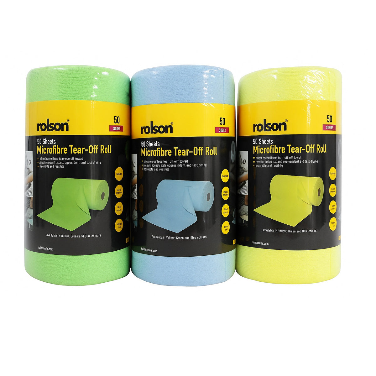 Rolson Microfibre Tear-Off Roll Assorted Colours 300mm x 300mm 50 Sheets Pack of 1 42958 | Scratch Free Edges - Super Absorbent and Fast Drying | Washable and Reusable