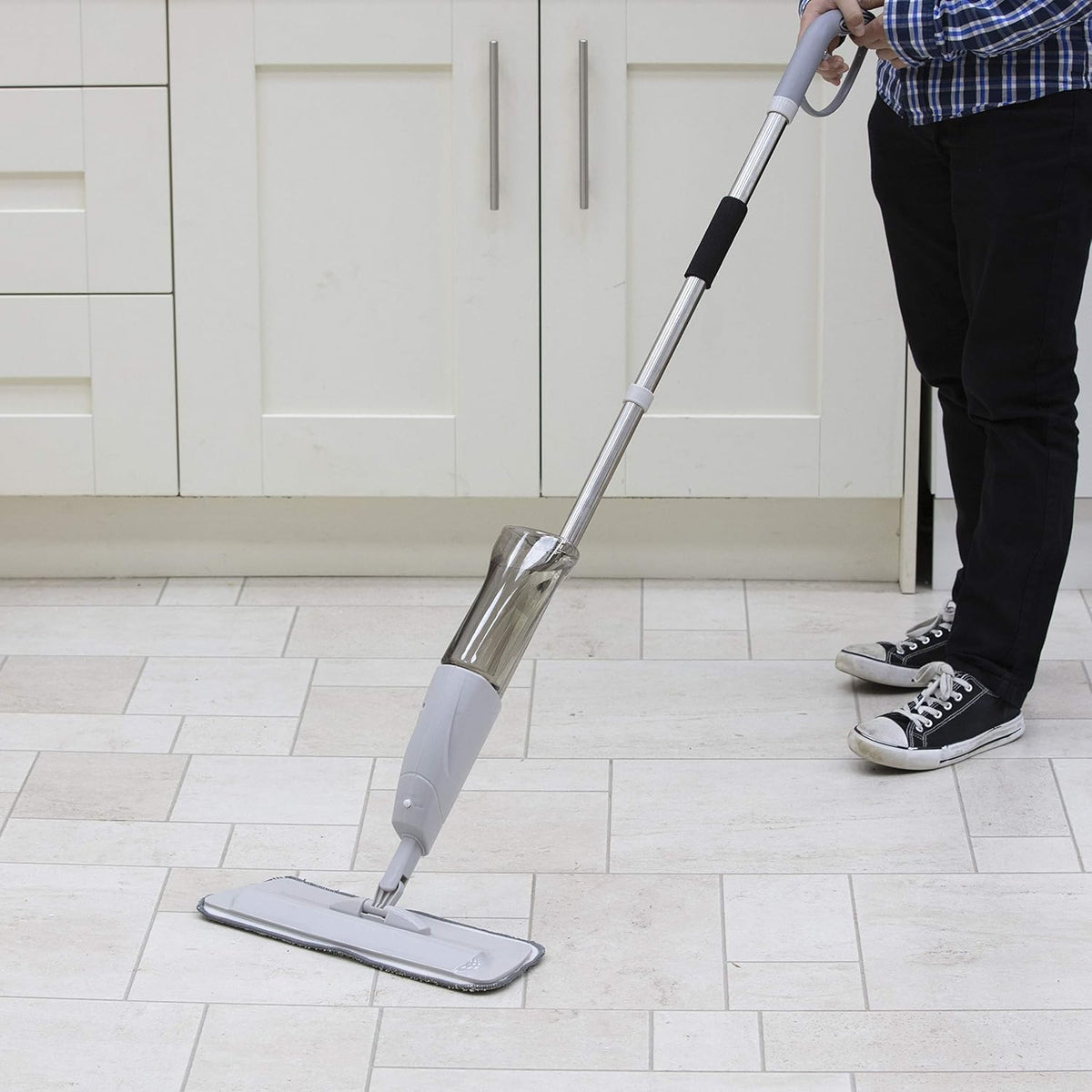 Our House Spray Mop Grey SR22047 | Fast and Efficient Cleaning for Busy Modern Lifestyles | Say Goodbye to Buckets with 2-in-1 Design | Microfibre Pad Removes Dust and Dirt with Ease | Comfortable to Use with an Easy Squeeze Trigger and Finger Grip Handle