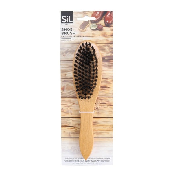 SiL Wooden Shoe Brush Brown 21cm x 6cm x 4cm 79g HW1002 | Wih Black Bristles | Brush for Leather Shoes and Boots