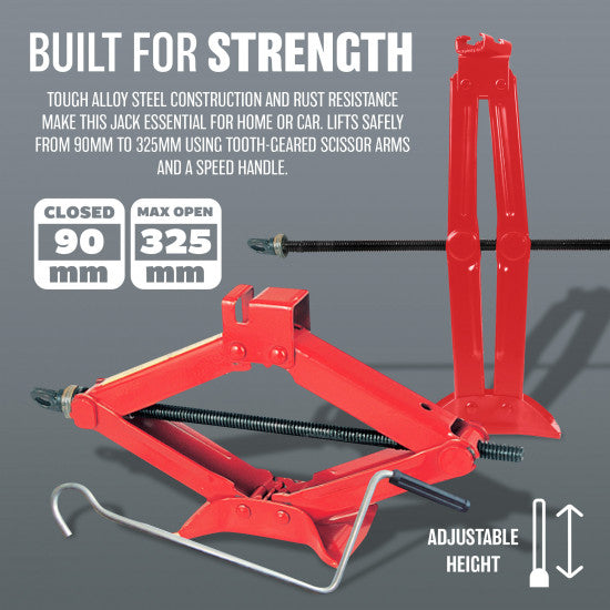 Roadster 2 Tonne Scissor Jack Red 66184C | With Chromed Crank | Heavy Duty Car Jack with Speed Handle | Lifting Range 105mm to 380mm | Rust-Resistant Steel | Emergency Vehicle Repair Tool | Tooth Gear Ensure Straight-Line Vertical Extension-Retraction of