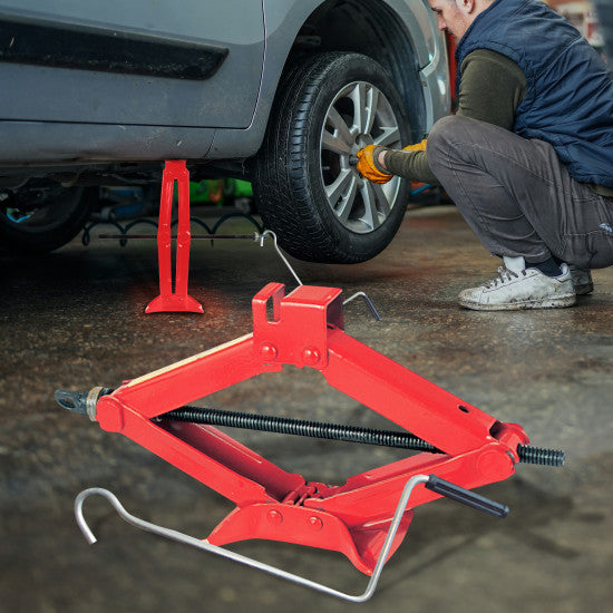 Roadster 2 Tonne Scissor Jack Red 66184C | With Chromed Crank | Heavy Duty Car Jack with Speed Handle | Lifting Range 105mm to 380mm | Rust-Resistant Steel | Emergency Vehicle Repair Tool | Tooth Gear Ensure Straight-Line Vertical Extension-Retraction of
