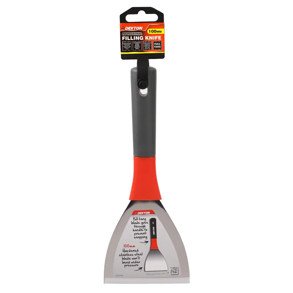 Dekton Professional Filling Knife Multicolour 100mm DT95768 | Strong Durable Scraper | Ideal for Tough Scraping Jobs Around the Home | Stainless Steel Blade Resists Rust | Double Hollow Ground Flex Blades for Perfect Flex Point and Longer Life | Full Tang