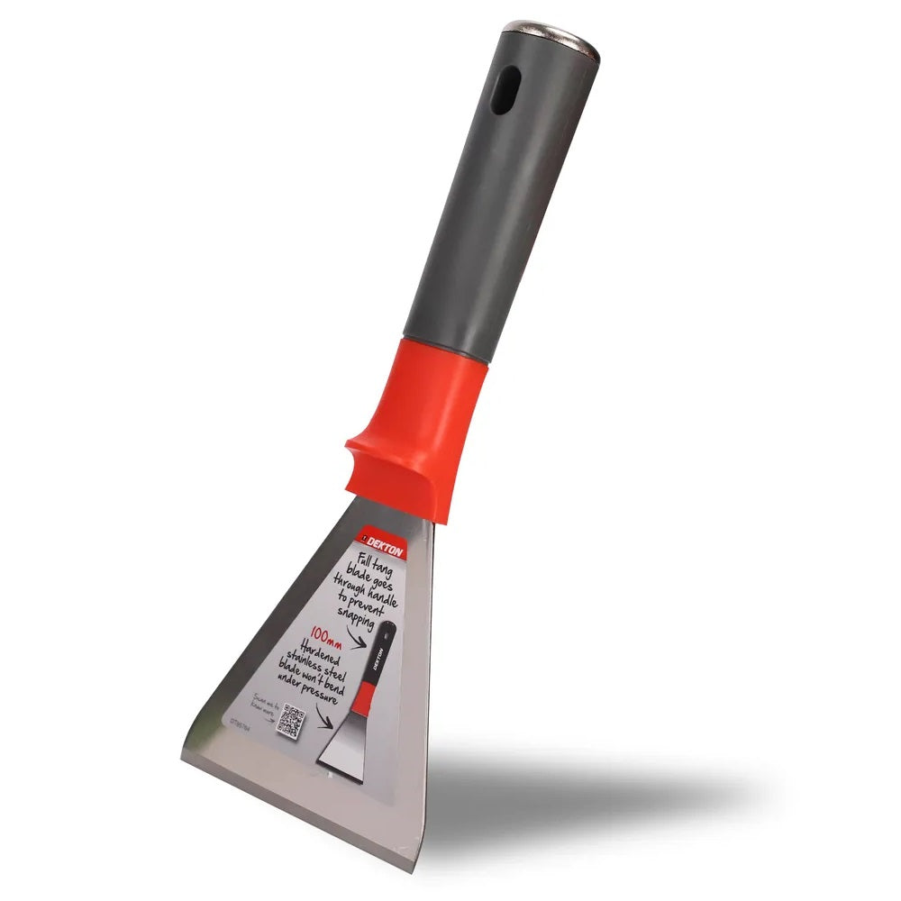 Dekton Professional Stripping Knife Multicolour 100mm DT95764 | Ideal for Filling Cracks - Scraping Wallpaper and Repairing Holes | High Quality Stainless Steel Blade | Hollow Ground Blade | Full Tang