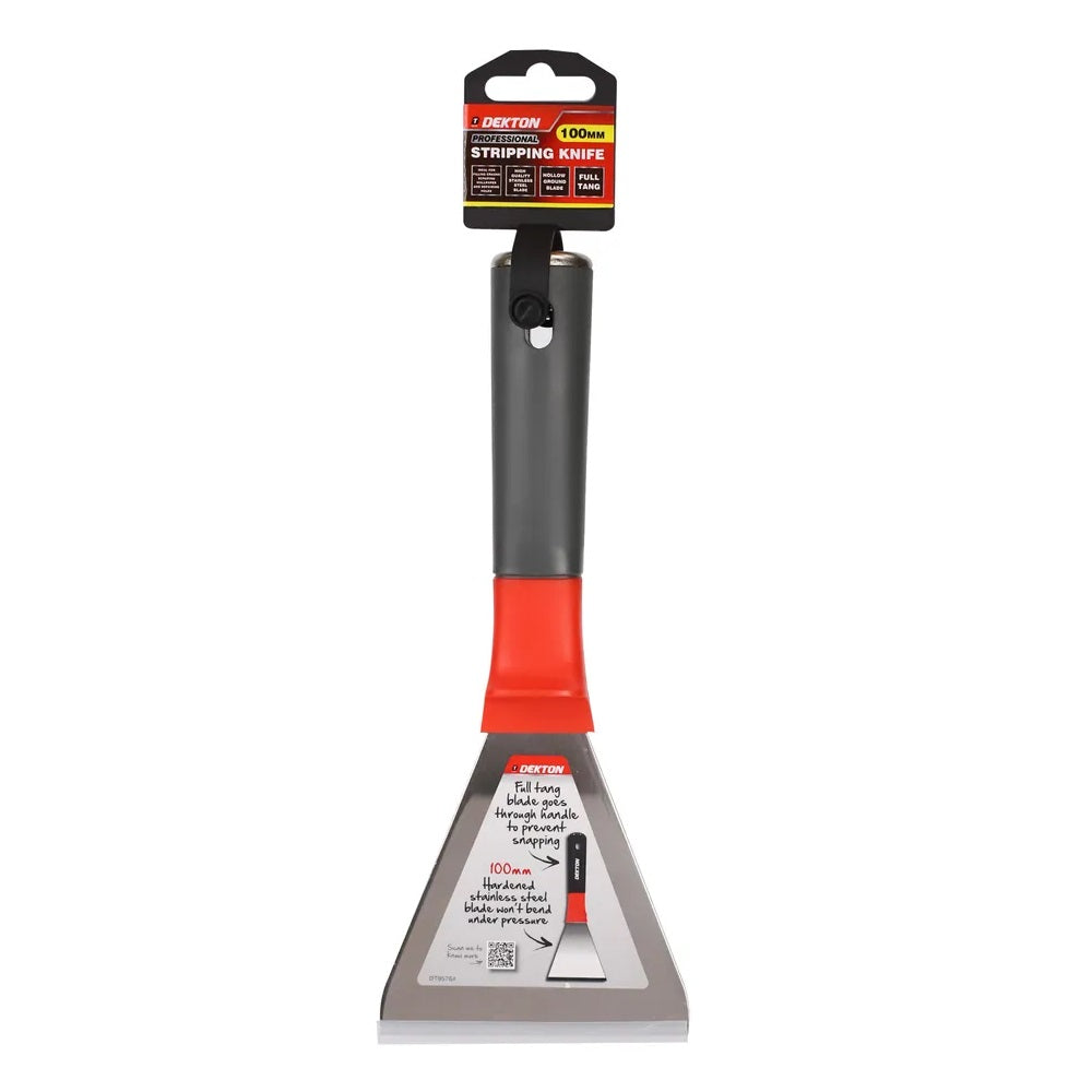 Dekton Professional Stripping Knife Multicolour 100mm DT95764 | Ideal for Filling Cracks - Scraping Wallpaper and Repairing Holes | High Quality Stainless Steel Blade | Hollow Ground Blade | Full Tang