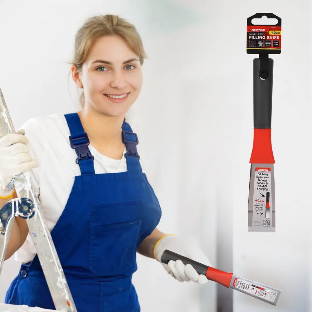 Dekton Professional Filling Knife Multicolour 40mm DT95765 | Ideal for Filling Cracks - Scraping Wallpaper and Repairing Holes | High Quality Stainless Steel Blade | Hollow Ground Blade | Full Tang