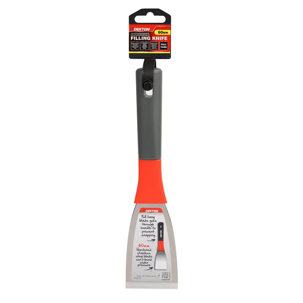 Dekton Professional Filling Knife Multicolour 60mm DT95766 | Strong Durable Scraper | Ideal for Tough Scraping Jobs Around the Home | Stainless Steel Blade Resists Rust | Double Hollow Ground Flex Blades for Perfect Flex Point and Longer Life | Full Tang