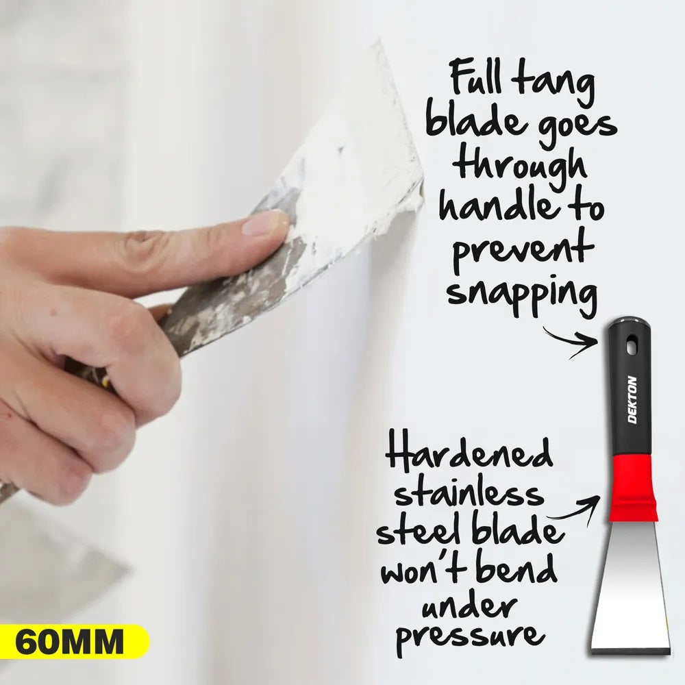 Dekton Professional Filling Knife Multicolour 60mm DT95762 | Ideal for Filling Cracks - Scraping Wallpaper and Repairing Holes | High Quality Stainless Steel Blade | Hollow Ground Blade | Full Tang