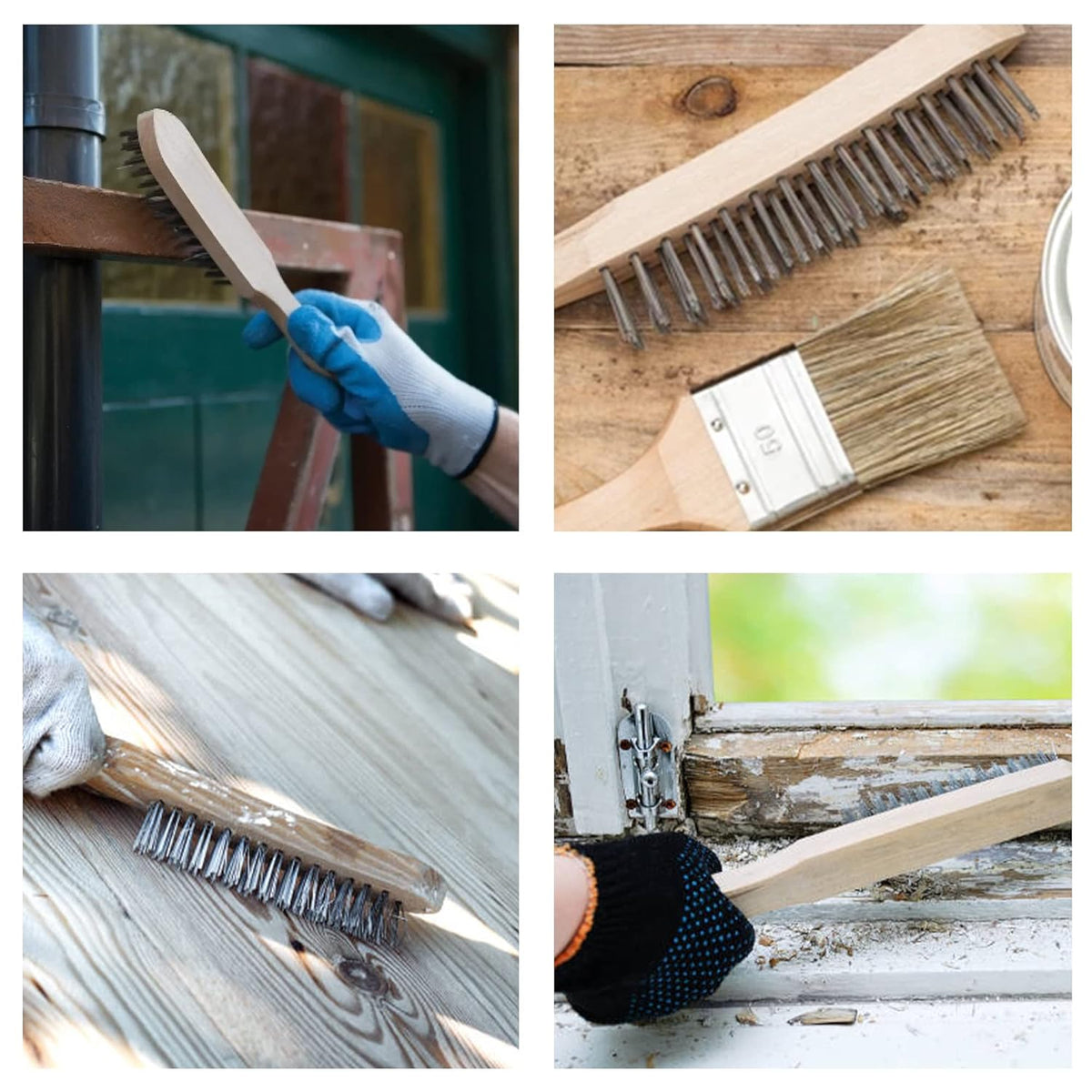 Green Jem Hand Wire Brush with Stainless Steel Bristles Brown Pack of 3 HTSBWX3 | Curved and Durable Wooden Handles | Heavy Duty Cleaning Brushes | Ideal for Rust-Paint and Grime Removal | Multi-Surface Scrubbing Tool | For Home-Garage and Workshop Use