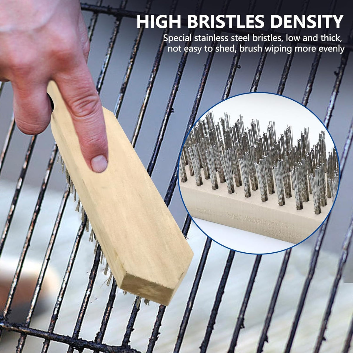 Green Jem Hand Wire Brush with Stainless Steel Bristles Brown Pack of 3 HTSBWX3 | Curved and Durable Wooden Handles | Heavy Duty Cleaning Brushes | Ideal for Rust-Paint and Grime Removal | Multi-Surface Scrubbing Tool | For Home-Garage and Workshop Use