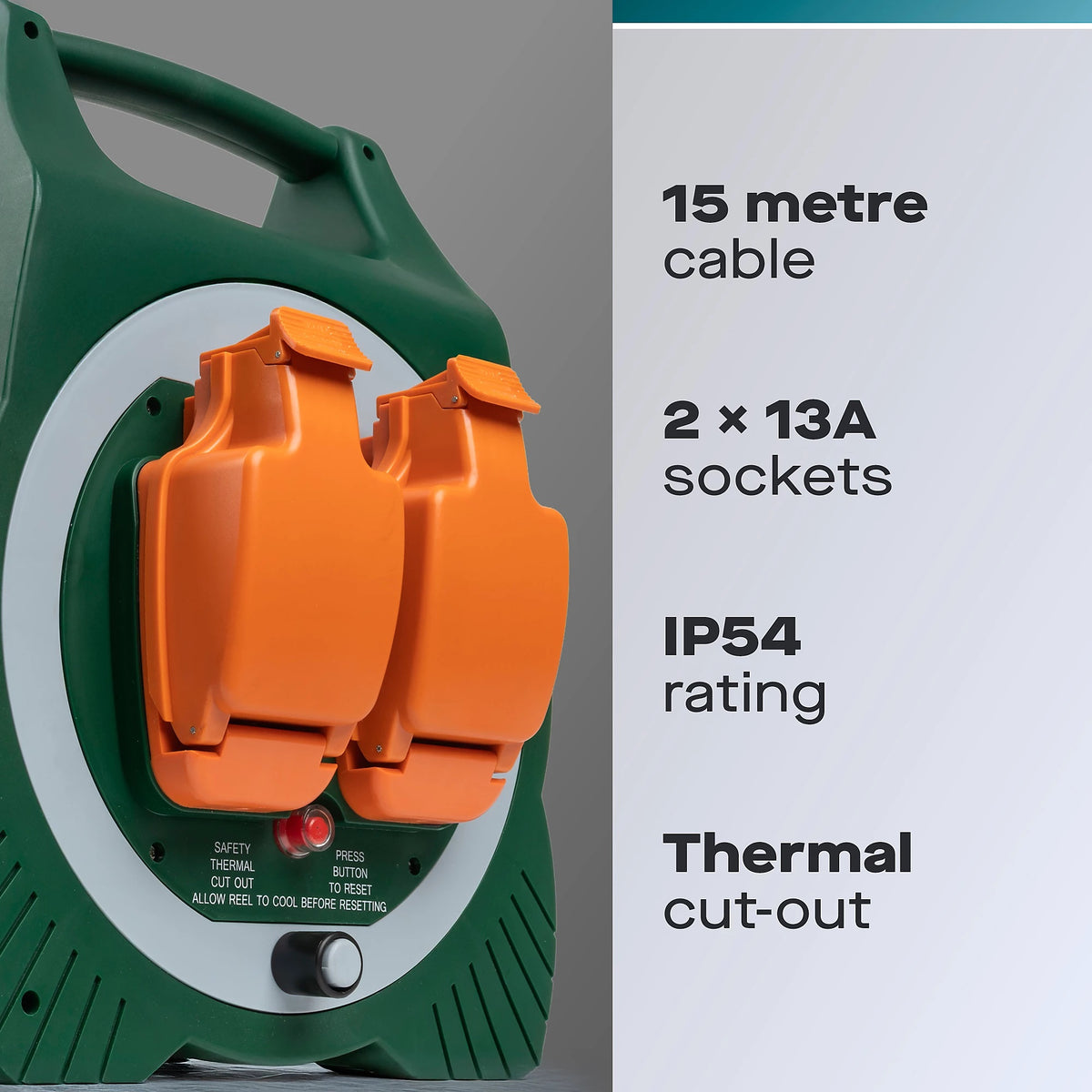 Daewoo Weatherproof 2 Way Reel with Cable Multicoloured 15Mtr EXT1298 | With Clip Close Socket Cover | 13Amp 250V AC Extension with 13Amp Fused Plug | IP Rating-IP54