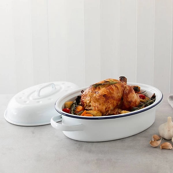 The Hairy Bikers Enamelled Casserole Dish White 4Ltr BKW1628 | Oven Safe | PFAS Free | Dishwasher Safe | Cookware for Stews-Roasts and Bakes | Not Microwave Safe