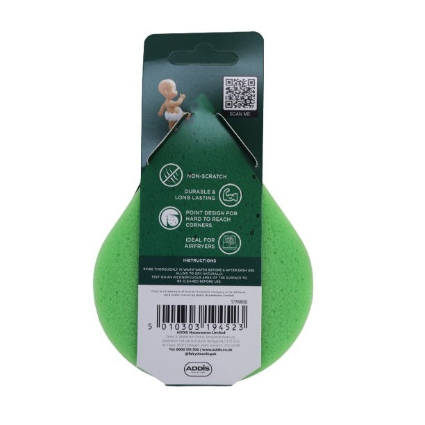 Addis Fairy Max Power Non-Scratch Teardrop Scourer Green Pack of 1 519866 | 2X Longer Lasting | Ideal for Air Fryers | Durable and Heavy Duty Scrubbing Pad | Point Design for Hard to Reach Corners | Next Level Performance