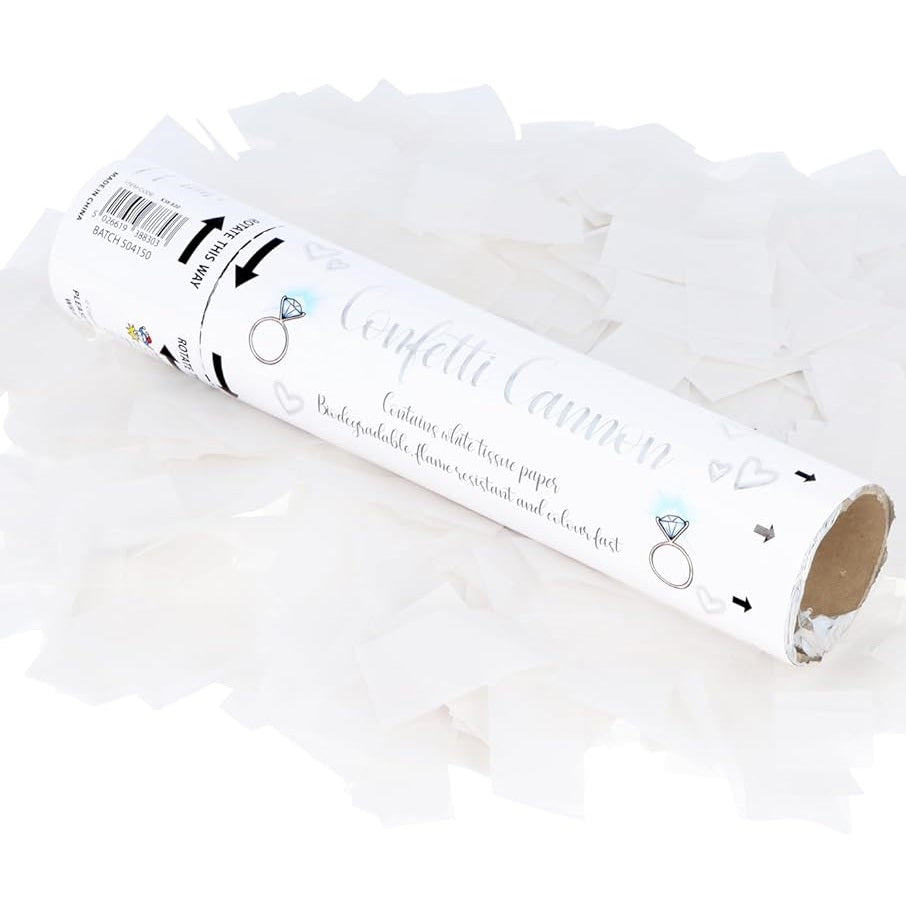 Henbrandt Wedding Confetti Cannon with Biodegradable Paper White 20cm X38830 | Heart and Ring Design | Party Popper for Engagements-Proposals and Celebrations | Easy Twist-To-Launch Design | Flame Resistant and Colour Fast