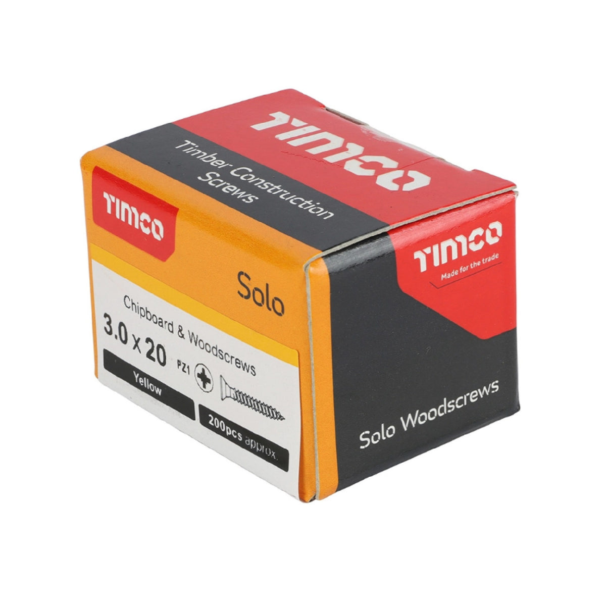 Timco Solo Wood Screws Zinc Yellow 3.0mm x 20mm Pack of 200 30020SOLOC | Timber Construction Screws | Chipboard and Woodscrews