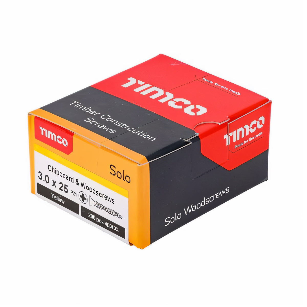 Timco Solo Wood Screws Zinc Yellow 3.0mm x 25mm Pack of 200 30025SOLOC | Timber Construction Screws | Chipboard and Woodscrews